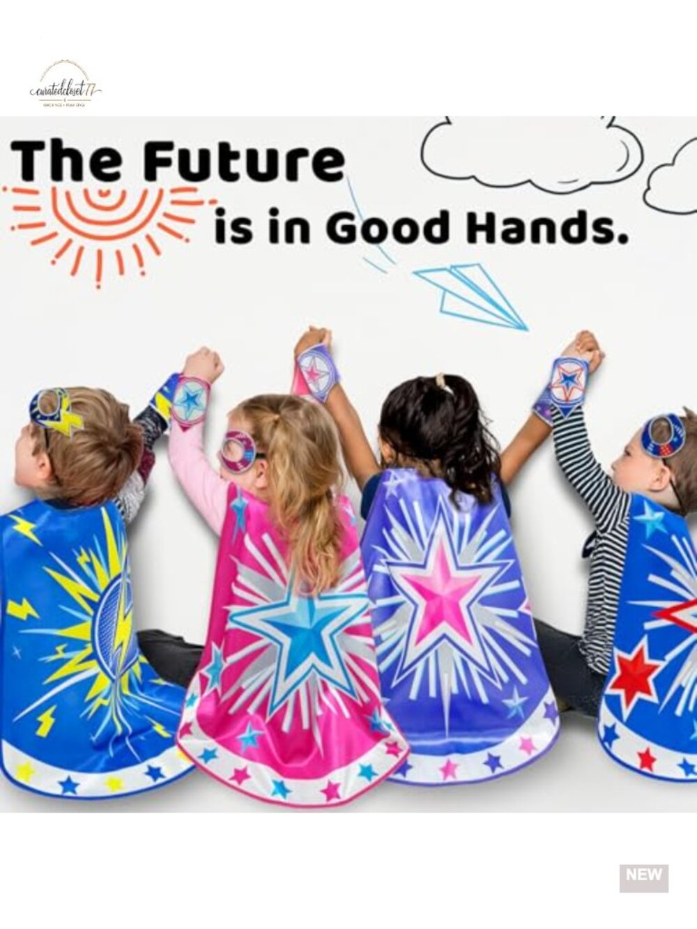 Superhero Cape Mask Gauntlets Set Pretend Play Costume Kids 4-Piece - Picture 3 of 6